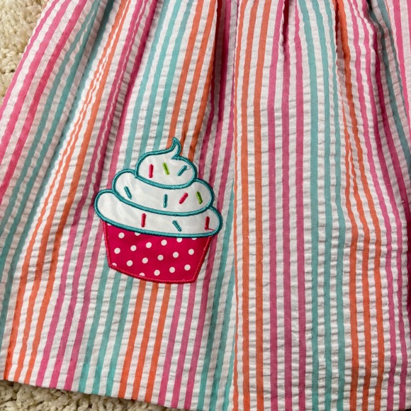 Rare Editions Kids Girls Pink Blue Orange Stripe Cupcake Seersucker Dress Sz 3T - Picture 2 of 8